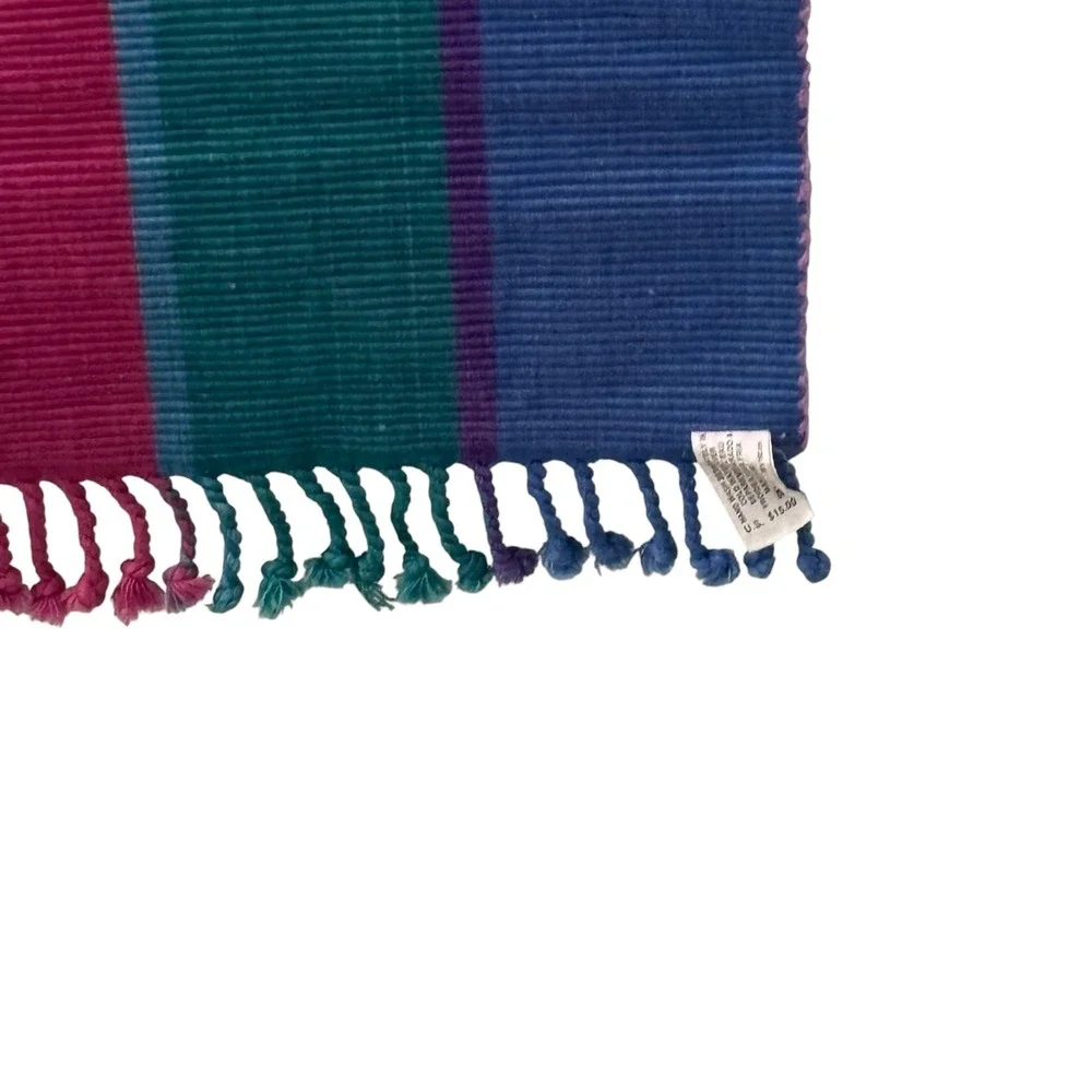 Pier 1 Imports Multi Color Striped Cotton Table Runner 14x72 Boho Fringe VTG